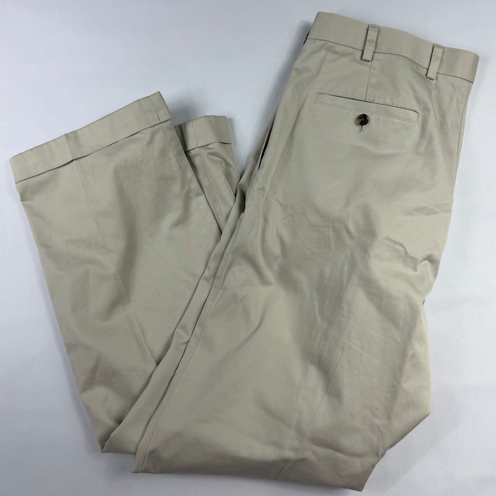 Brooks Brothers Mens Pleated Chino Trousers Khaki Tan 36x32 Pants